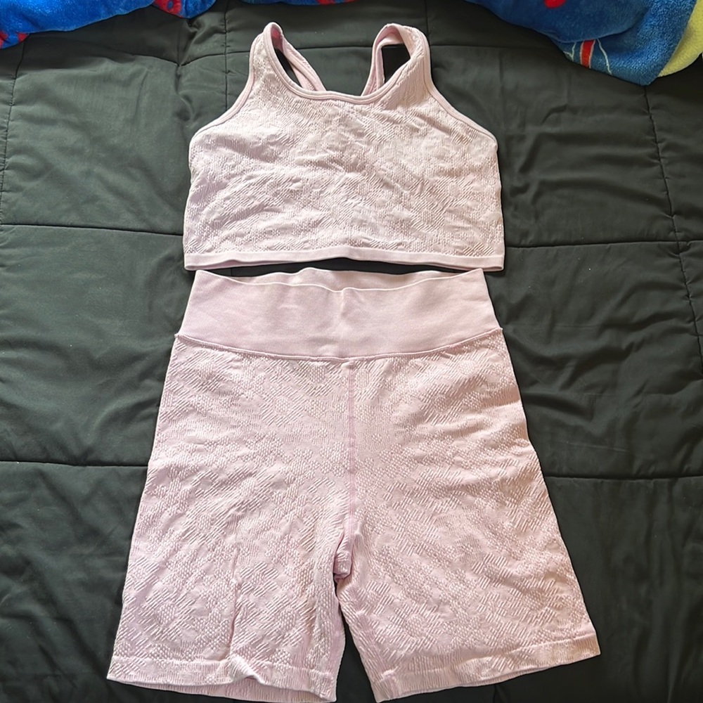 Aerie Pink Bike Shorts and Sports Bra Set